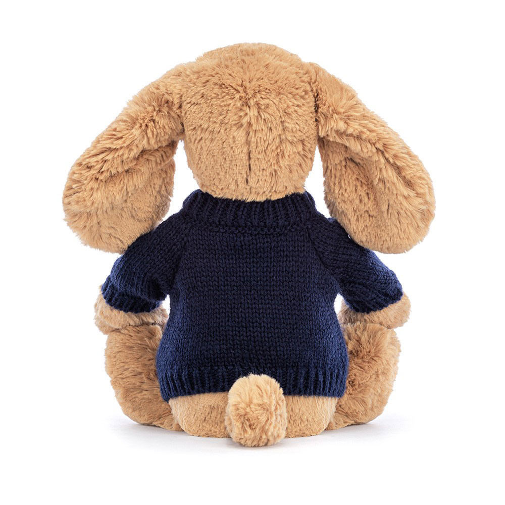 Bashful Toffee Puppy with Personalized Navy Jumper - Official Jellycat