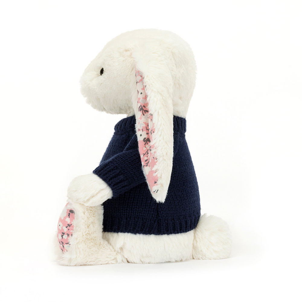 Blossom Cherry Bunny with Personalized Navy Jumper