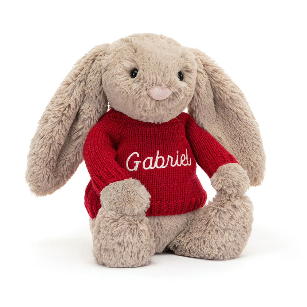 Bashful Beige Bunny with Personalized Red Jumper - Official Jellycat