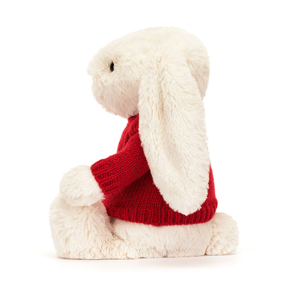 Bashful Cream Bunny with Personalized Red Jumper - Official Jellycat