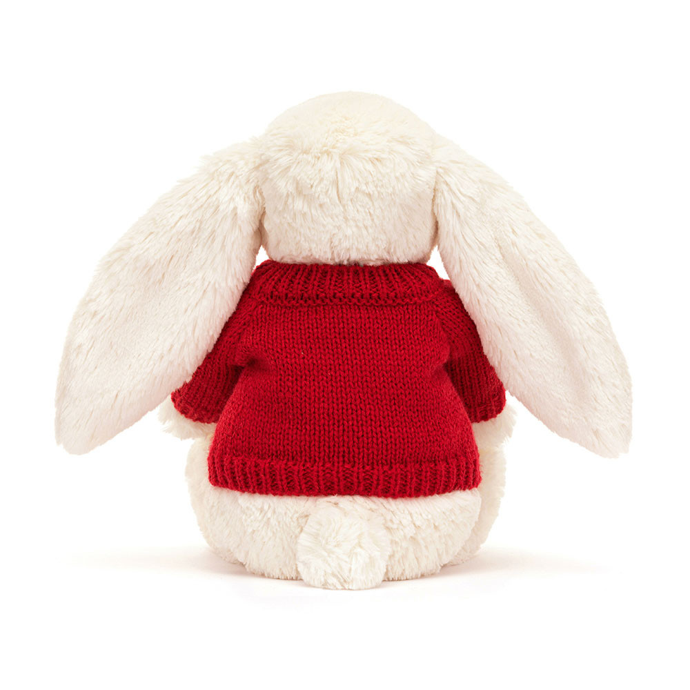 Bashful Cream Bunny with Personalized Red Jumper - Official Jellycat