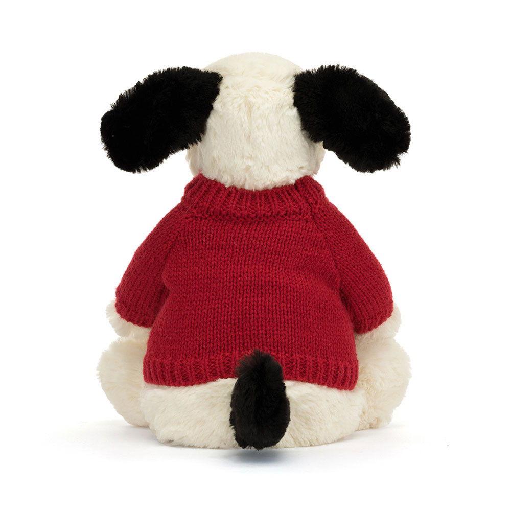 Bashful Black & Cream Puppy with Personalized Red Jumper