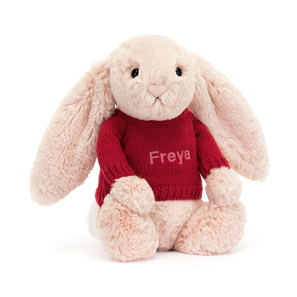 ぬいぐるみ　うさぎ bashful blush bunnyーM➁ Bashful Blush Bunny with Personalized Red Jumper - Official Jellycat
