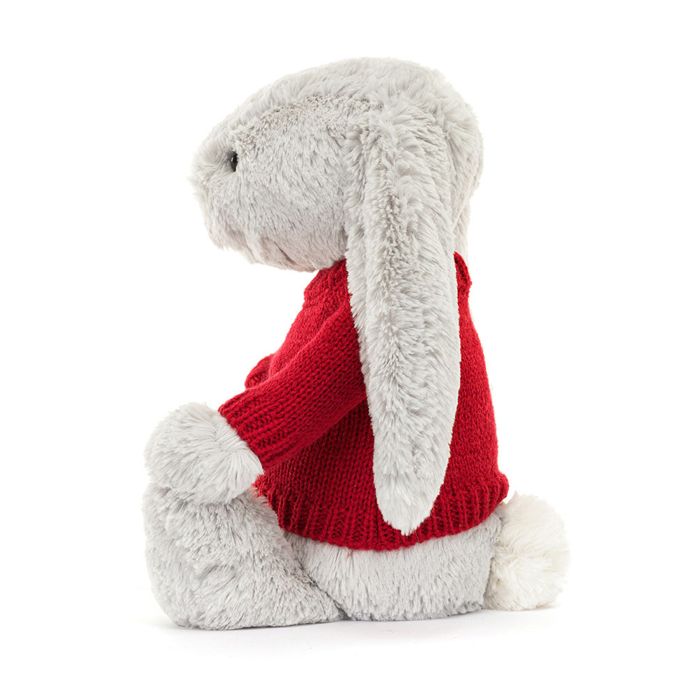 Bashful Silver Bunny with Personalized Red Jumper - Official Jellycat