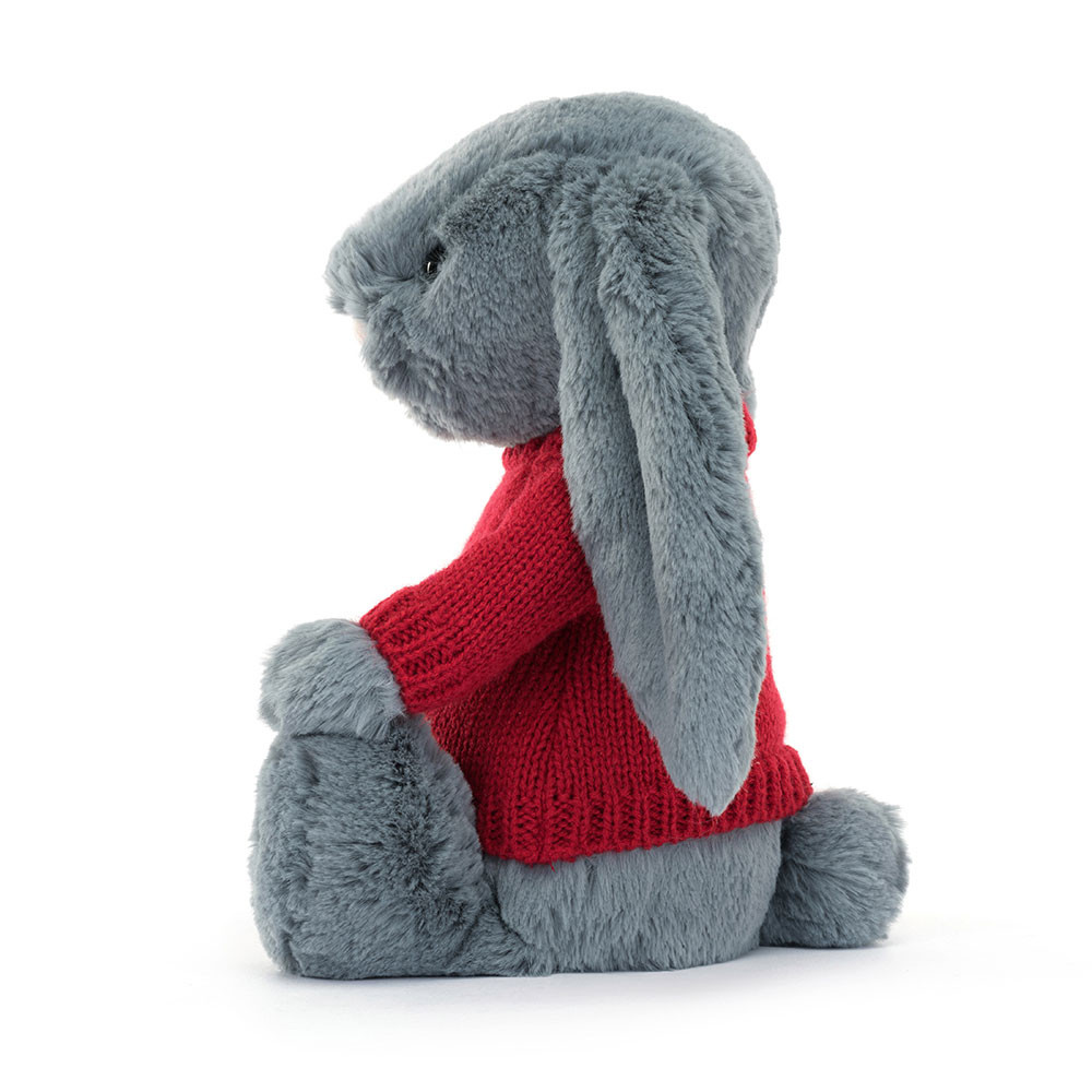 Bashful Dusky Blue Bunny with Personalized Red Jumper - Official