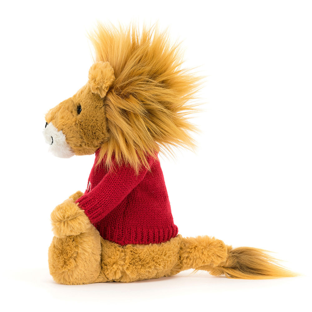 Bashful Lion with Personalized Red Jumper Official Jellycat