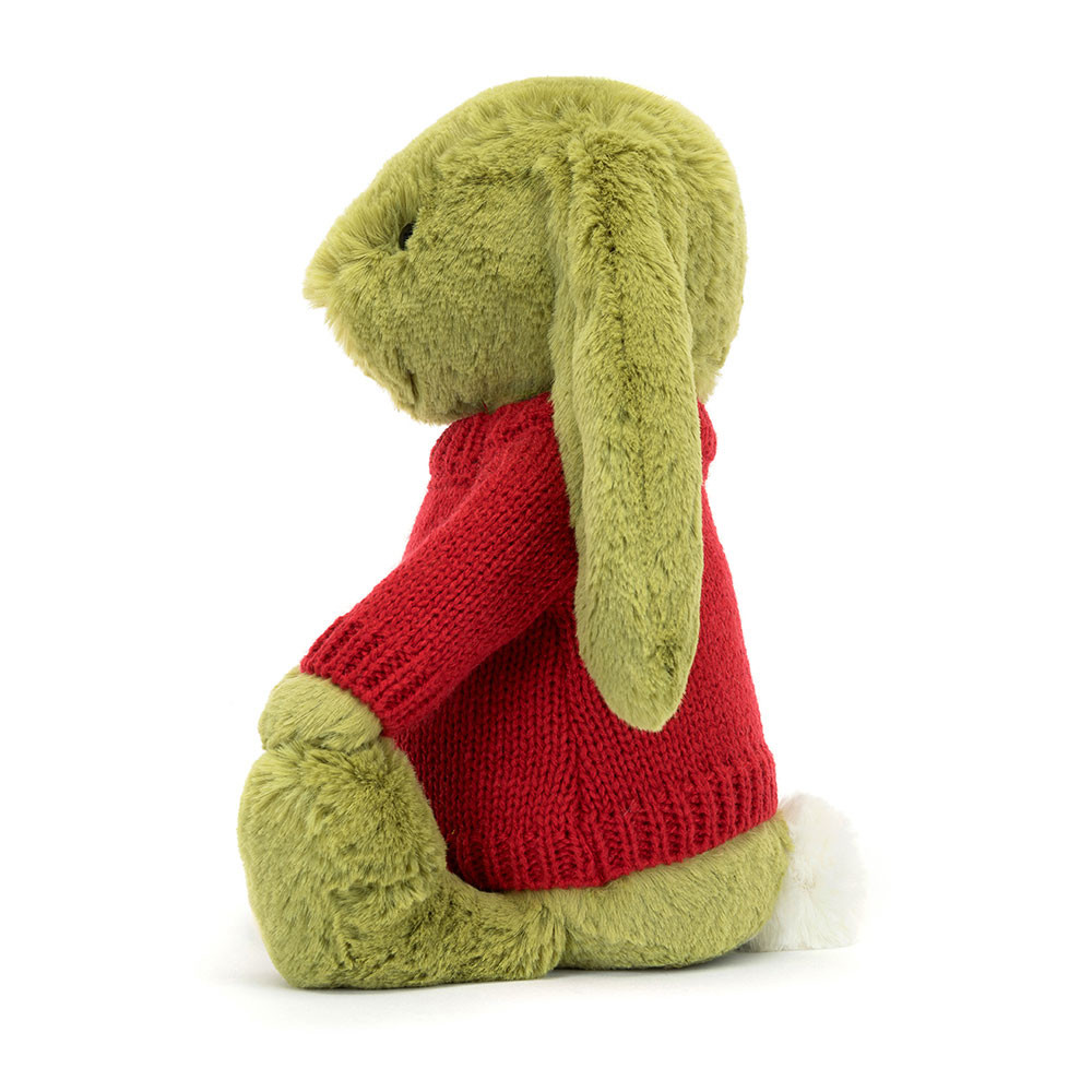 Bashful Moss Bunny with Personalized Red Jumper - Official Jellycat
