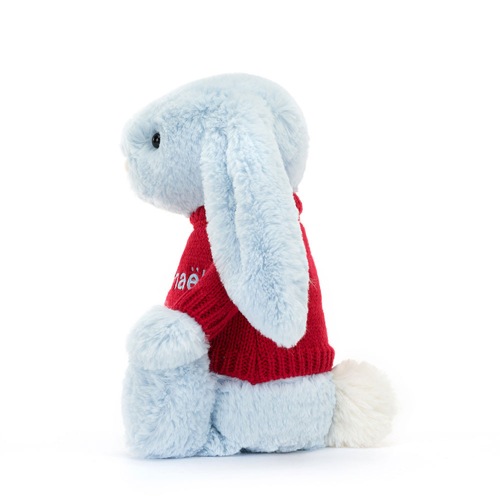 Bashful Blue Bunny with Personalized Red Jumper - Official Jellycat