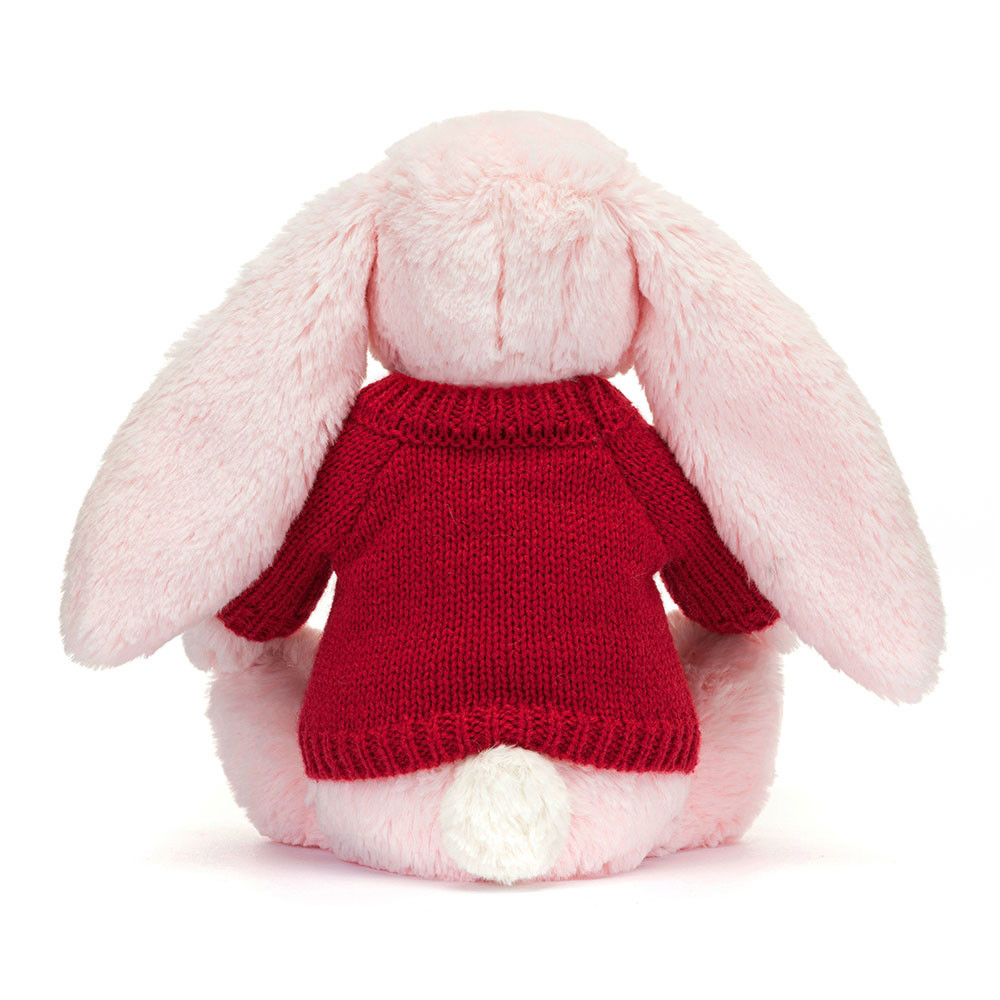 Bashful Pink Bunny with Personalized Red Jumper - Official Jellycat