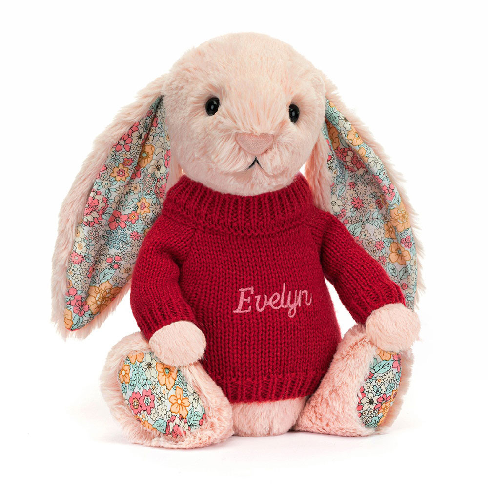 Blossom Blush Bunny with Personalized Red Jumper - Official Jellycat
