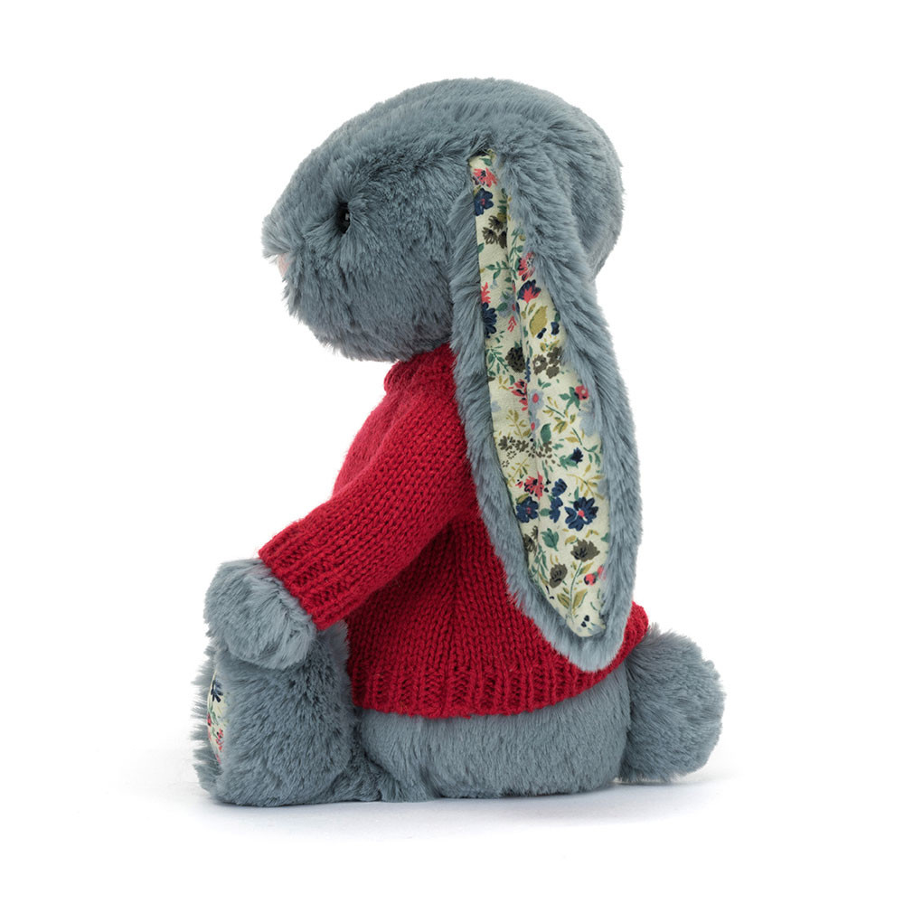 Blossom Dusky Blue Bunny with Personalised Red Jumper, View 3