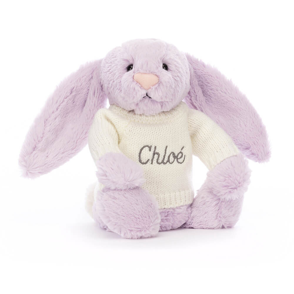 Bashful Lilac Bunny with Personalized Cream Jumper - Official Jellycat