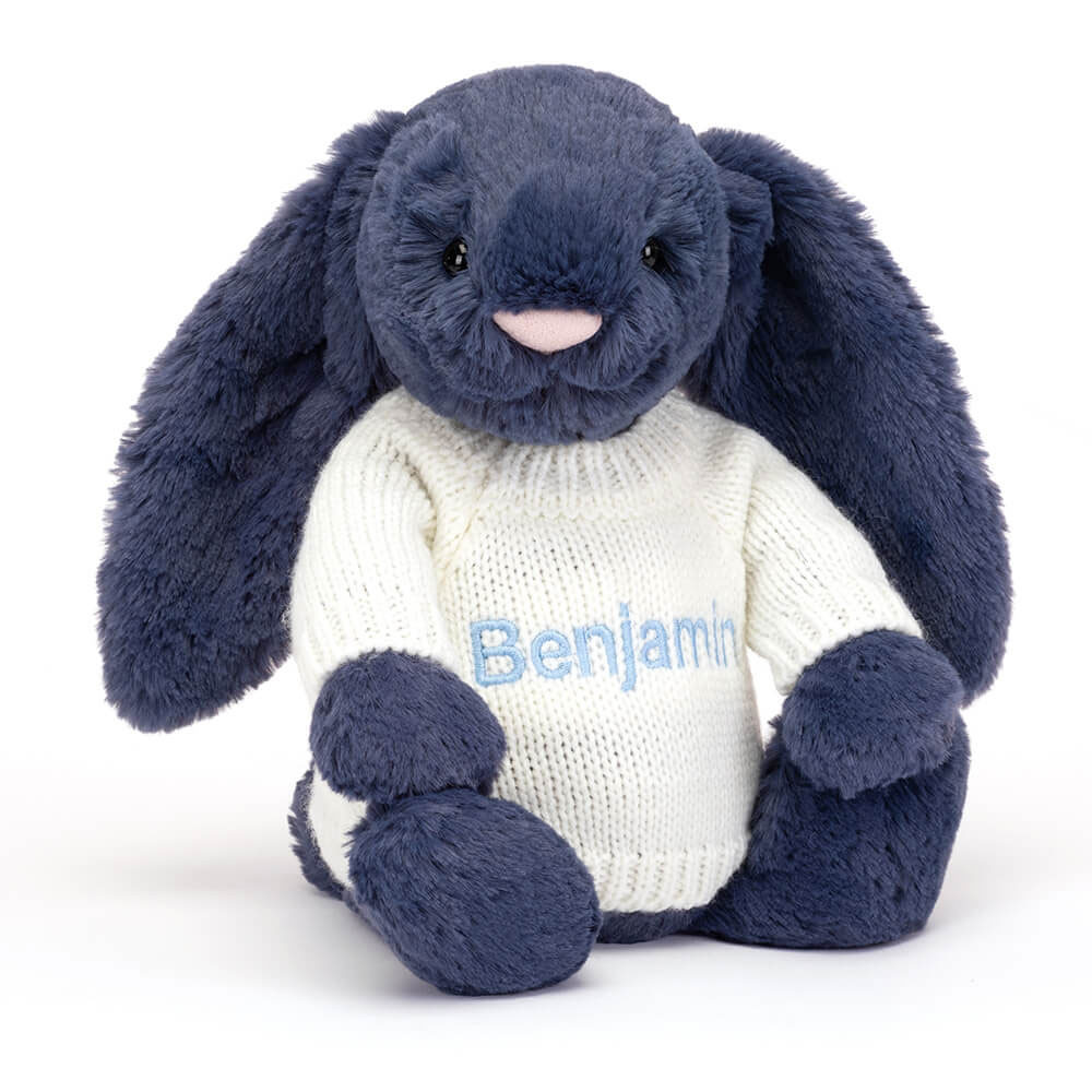 Bashful Navy Bunny with Personalized Cream Jumper - Official Jellycat