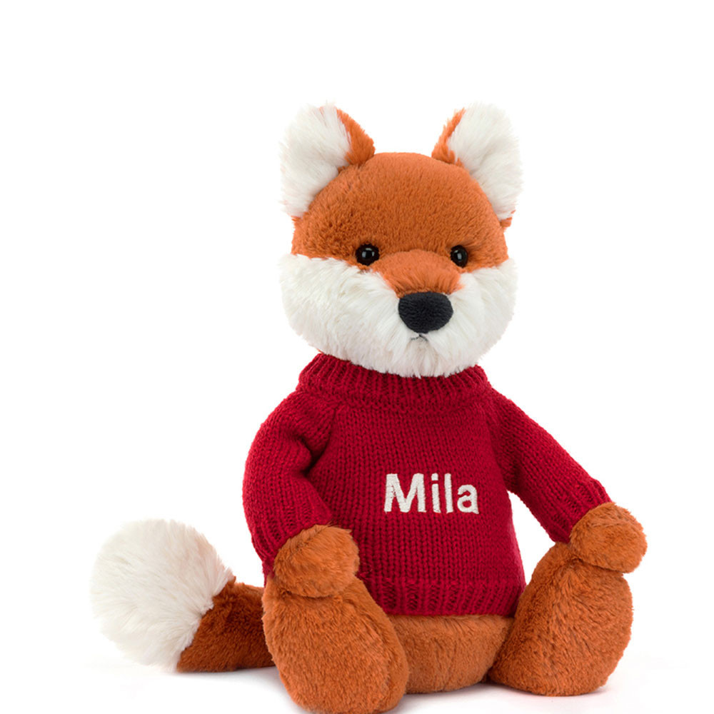 Bashful Fox Cub with Personalized Red Jumper - Official Jellycat
