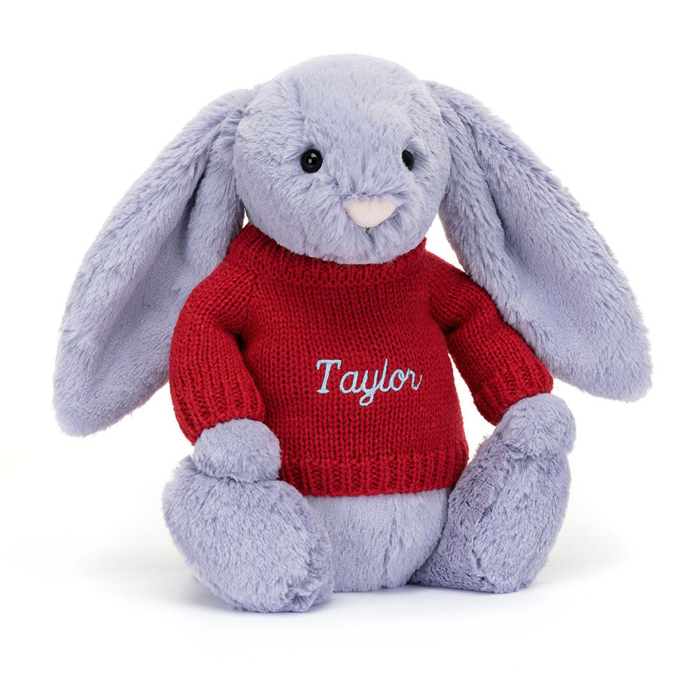 2025新作新品　bashful　viola　bunny うさぎ Bashful Viola Bunny with Personalized Red Jumper - Official Jellycat