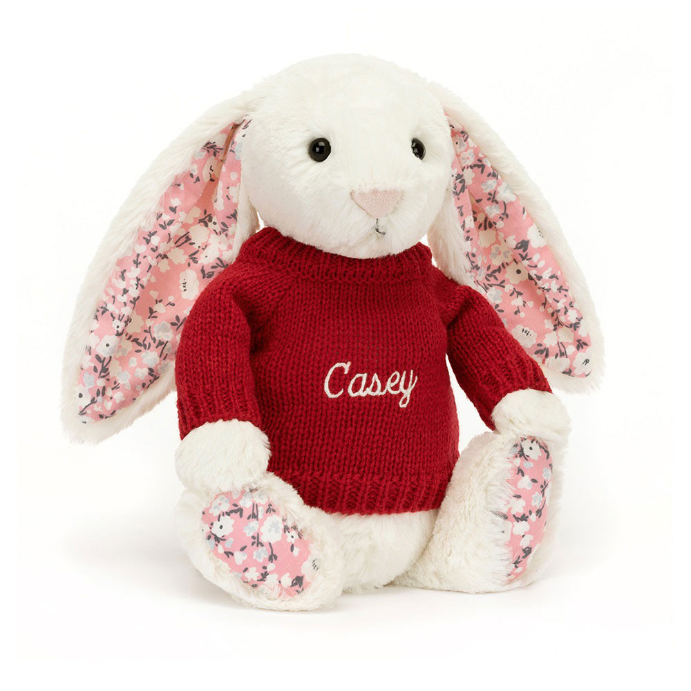 Blossom Cherry Bunny with Personalized Red Jumper - Official Jellycat
