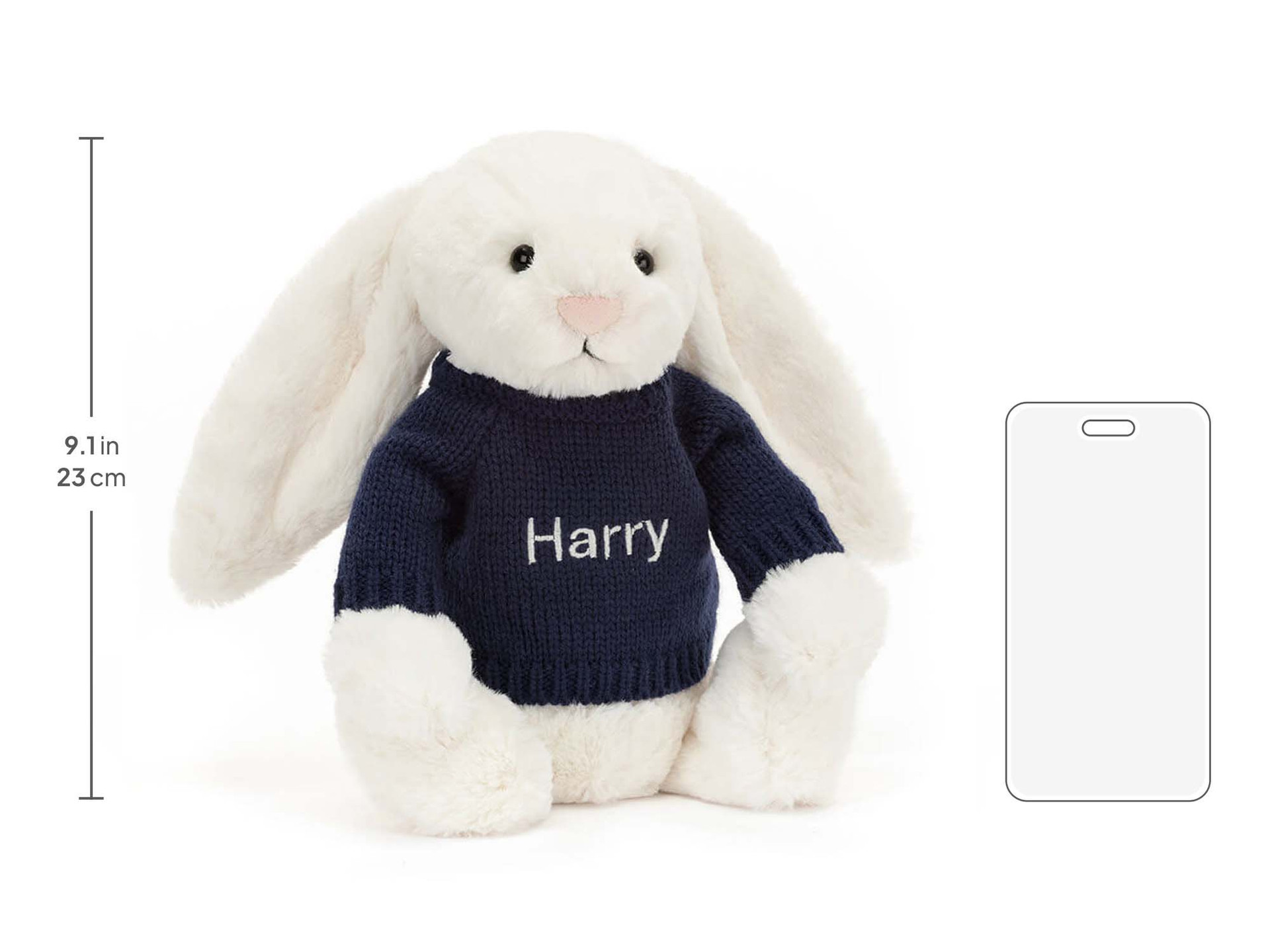 Bashful Cream Bunny with Personalized Navy Jumper - Official Jellycat