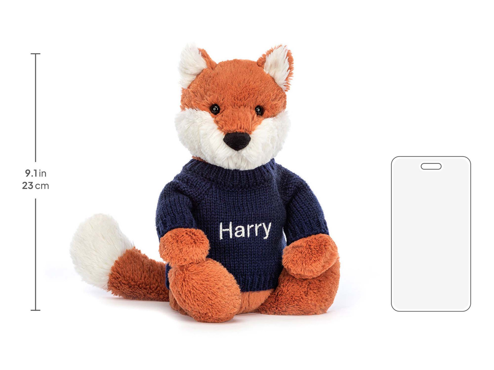 Bashful Fox Cub with Personalized Navy Jumper - Official Jellycat