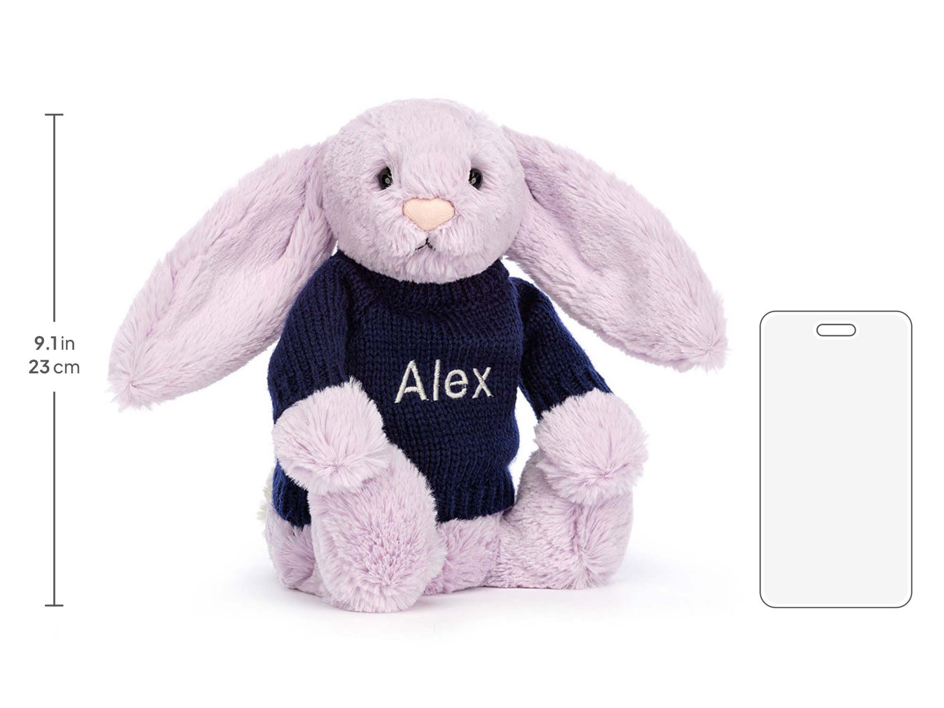 Bashful Lilac Bunny with Personalized Navy Jumper - Official