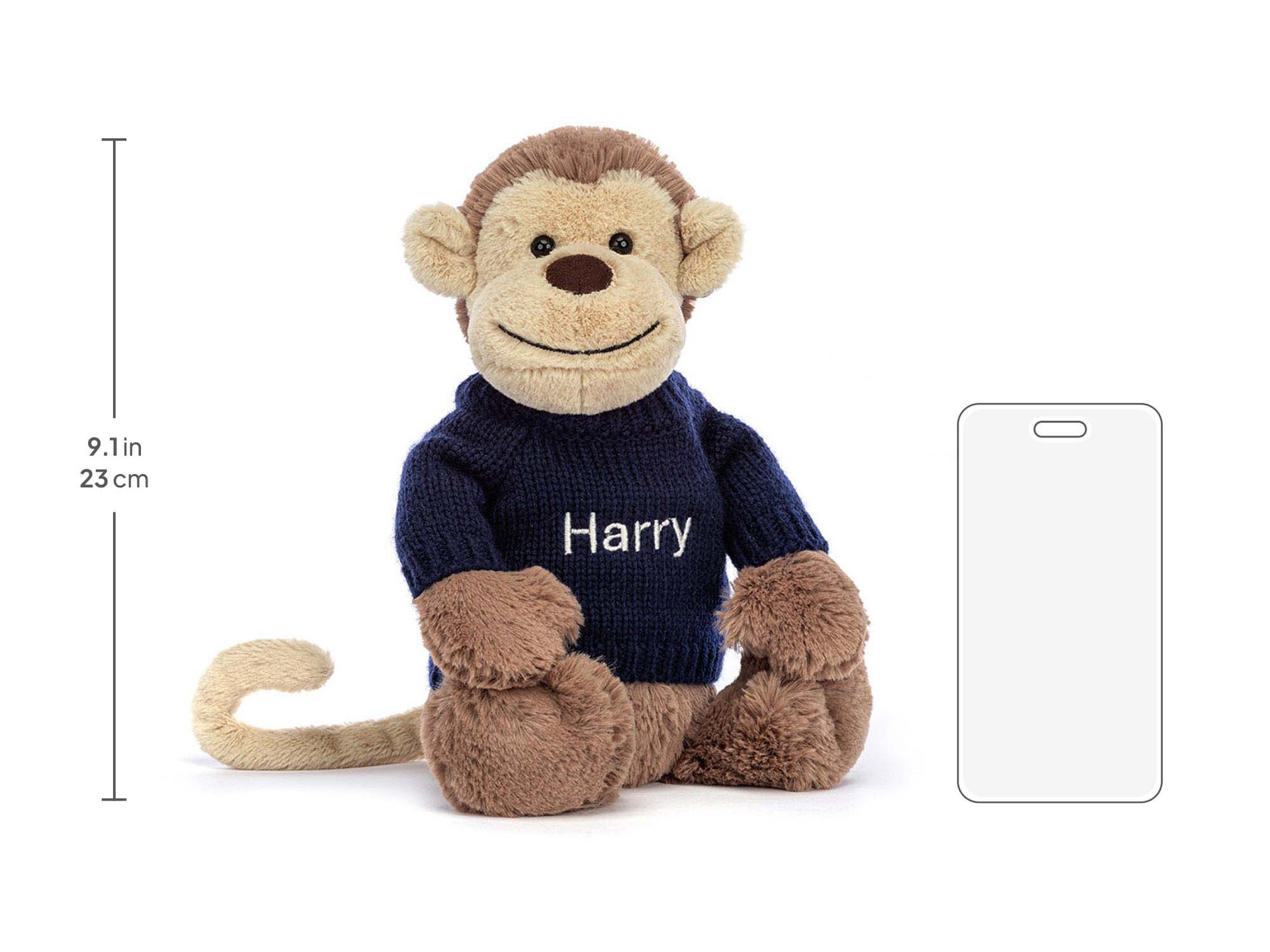 Bashful Monkey with Personalized Navy Jumper - Official Jellycat