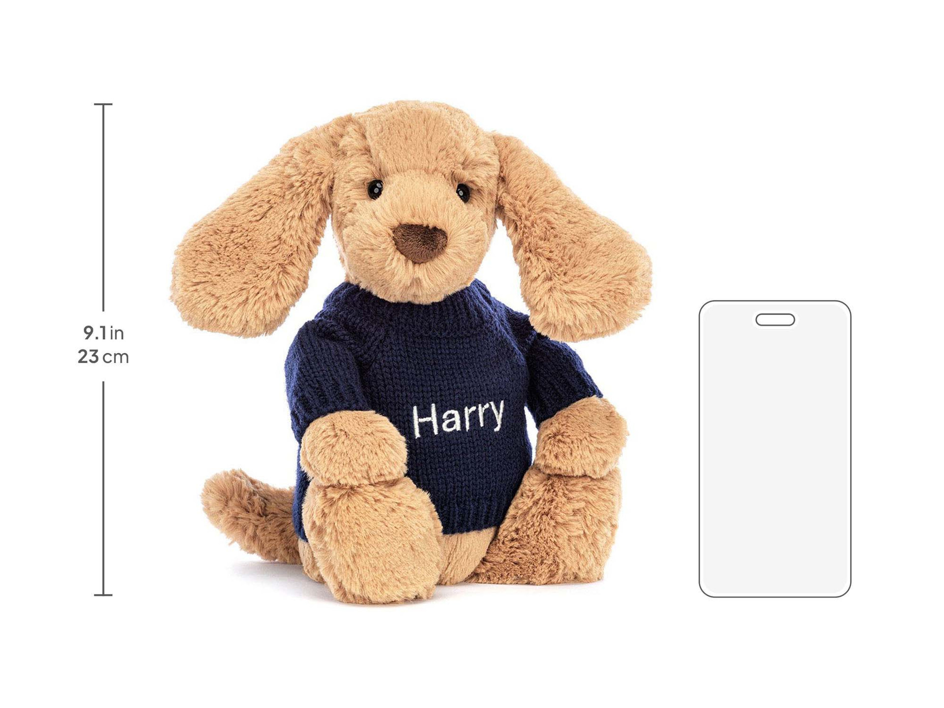 Bashful Toffee Puppy with Personalized Navy Jumper - Official Jellycat