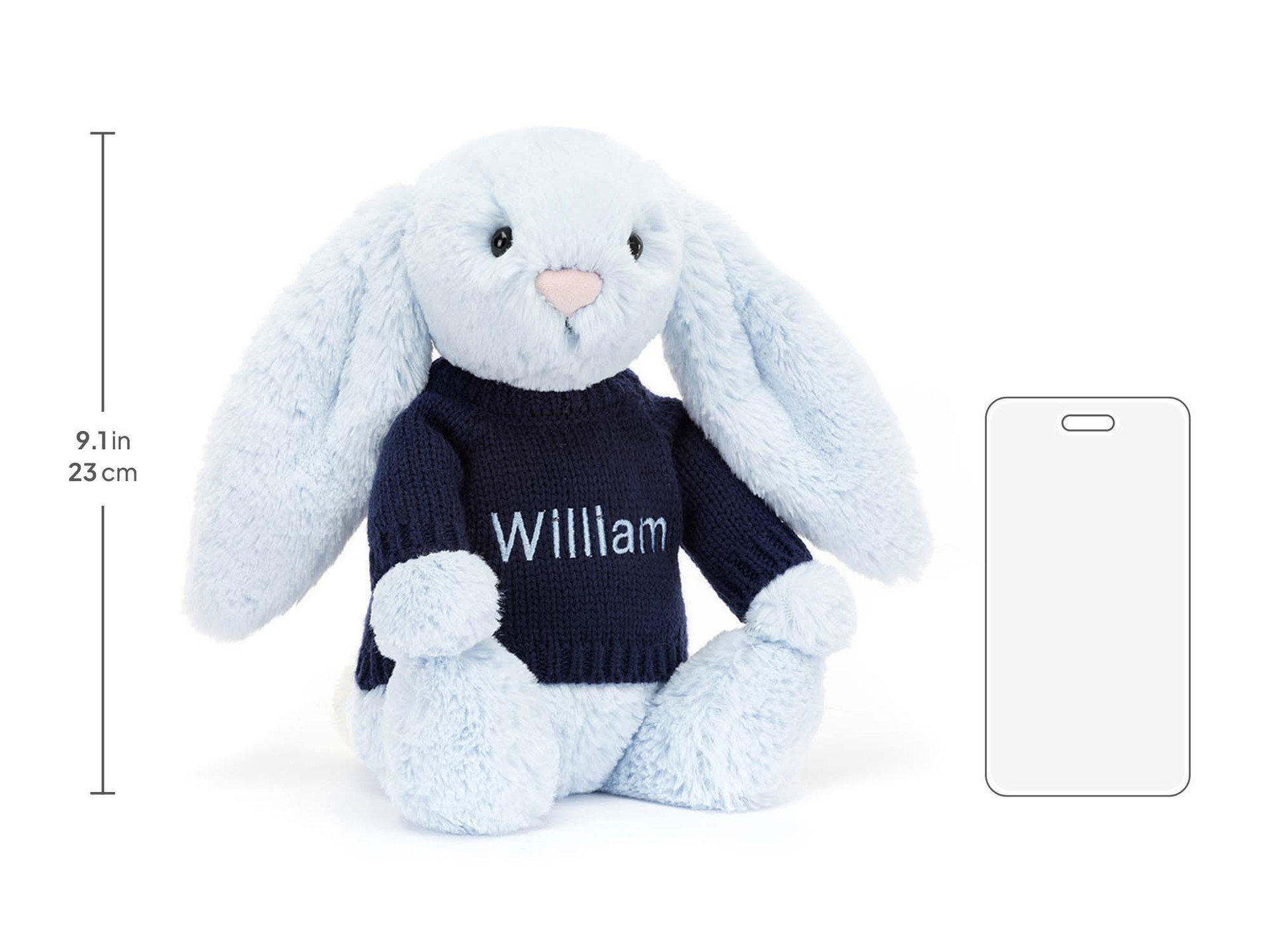 Bashful Blue Bunny with Personalized Navy Jumper - Official Jellycat