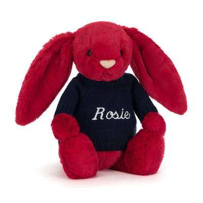Bashful Luxe Bunny Scarlett with Personalised Navy Jumper, Main View