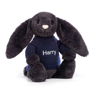 Bashful Inky Bunny with Personalised Navy Jumper, View 4