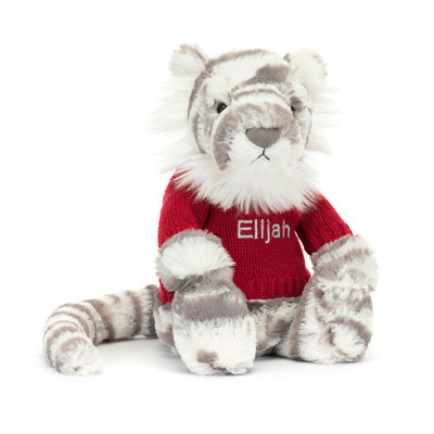 Bashful Snow Tiger with Personalised Red Jumper, View 4