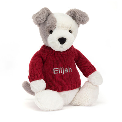 Bashful Terrier with Personalised Red Jumper, View 4
