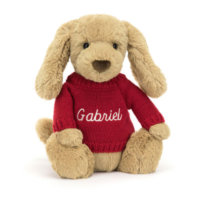 Bashful Toffee Puppy with Personalised Red Jumper, View 4