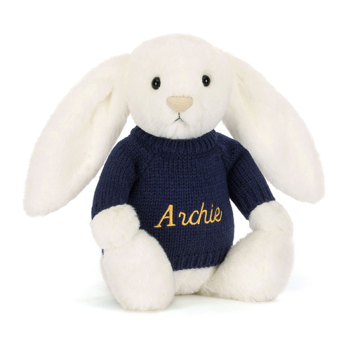 Bashful Luxe Bunny Luna with Personalized Navy Jumper - Official