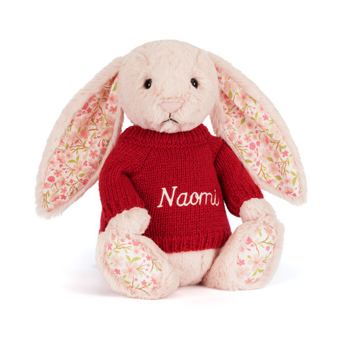 Bashful Blush Bunny 'Cherry' with Personalized Red Jumper