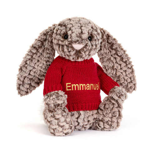 Bashful Luxe Bunny Pine with Personalised Red Jumper  , Main View