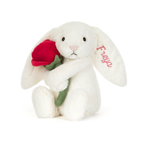 Personalised Cream Bunny with Rose, Main View