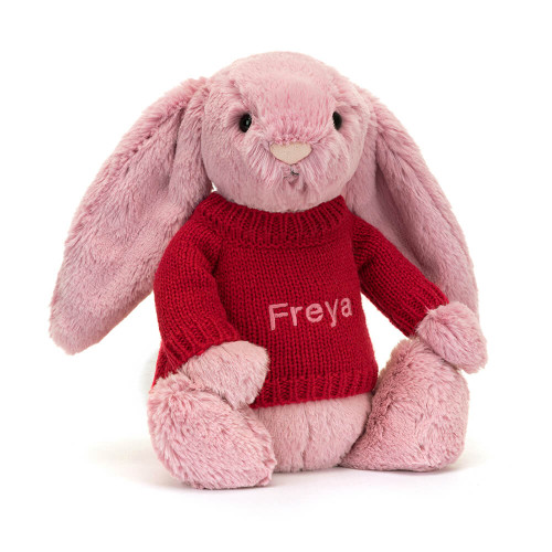 Bashful Tulip Pink Bunny with Personalized Red Jumper - Official