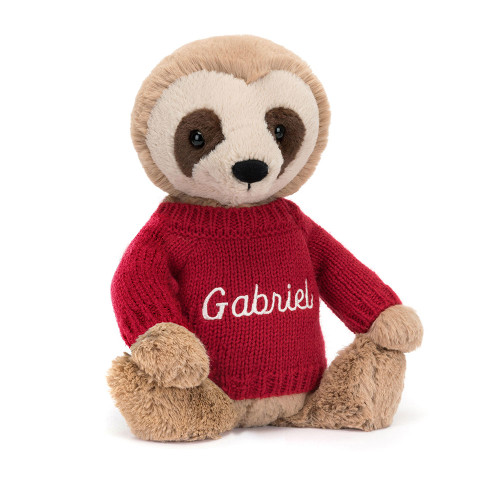 Bashful Sloth with Personalized Red Jumper - Official Jellycat