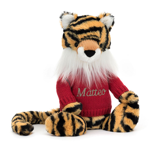 Bashful Tiger with Personalized Red Jumper - Official Jellycat