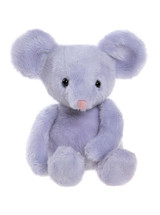 A lavender plush mouse teddy bear sits upright against a white background, featuring large round ears, glossy black eyes, and a small pink nose.