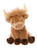 A Highland cow Charlie Bear plush toy sits upright against a white background. It features shaggy golden-brown fur, cream horns, dark brown hooves, and a lighter muzzle.