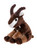 A brown plush ibex teddy bear with ridged dark horns and white facial markings sits upright against a white background.