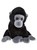 A black and grey plush gorilla teddy bear sits upright against a plain white background, with shiny brown eyes and grey face, hands, and feet.