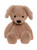 A light brown plush puppy dog toy sits upright against a white background, featuring floppy ears, black button eyes, and a black velvet nose.