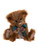 A fluffy brown Charlie Bears teddy bear sits upright against a white background, wearing a layered teal and iridescent ribbon bow around its neck.