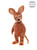 A brown plush mouse toy stands upright against a white background, featuring oversized ears, googly eyes, a black nose, whiskers, and a long tail.