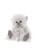 A fluffy white Charlie Bears teddy bear with grey suede paws, nose, and ears sits upright, adorned with a braided white ribbon tie, against a plain white background.