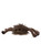 A brown fluffy spider plush toy with long legs, shaggy fur, and small black eyes, resting flat against a white background.