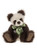 A Charlie Bears panda teddy bear sits upright against a white background, featuring dark brown and cream fur with a green satin bow tied at its neck.