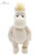 A white fluffy plush toy with a hippopotamus-like face, googly eyes, blonde mohawk hair, and a gold ankle bracelet, standing upright against a white background.