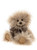A fluffy, cream-coloured Charlie Bears teddy bear sits upright against a white background, wearing a sheer brown bow. It has curly fur, black button eyes, and tan suede paw pads.